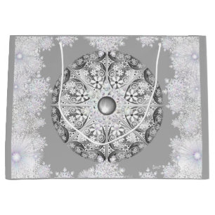 Ceramic lace light grey & snowflake large gift bag