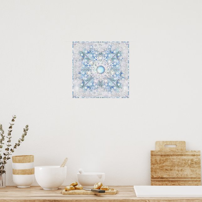 Ceramic lace sky blue & snowflake poster (Kitchen)
