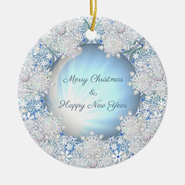 Ceramic lace sky blue &snowflake tree decoration (Front)