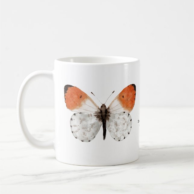 Ceramic mug featuring Orange-tip butterfly design (Left)