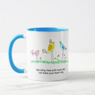 Ceramic Mug, Whimsical Birds with saying Mug