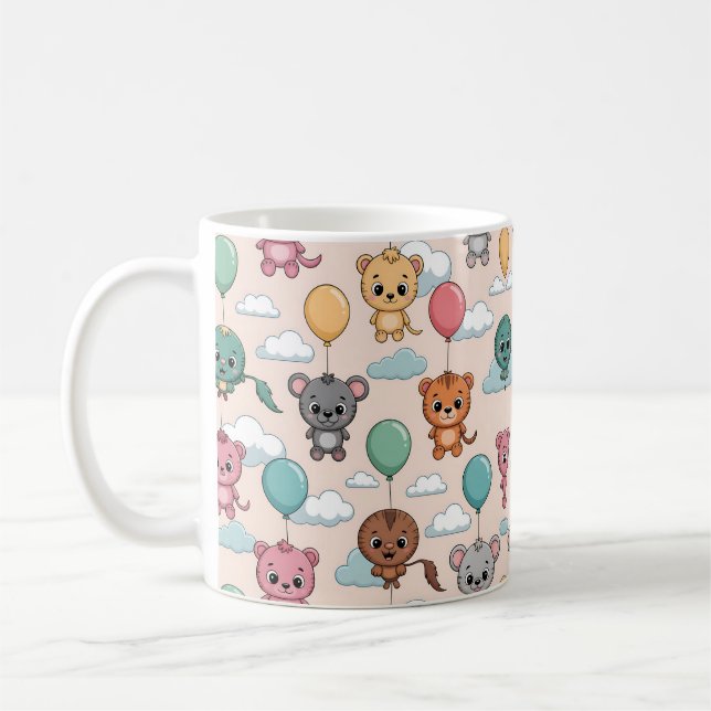Ceramic mug with a cute pattern of cartoon animals (Left)
