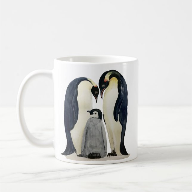Ceramic mug with a penguin family design (Left)