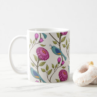 Ceramic mug with bird and flower print