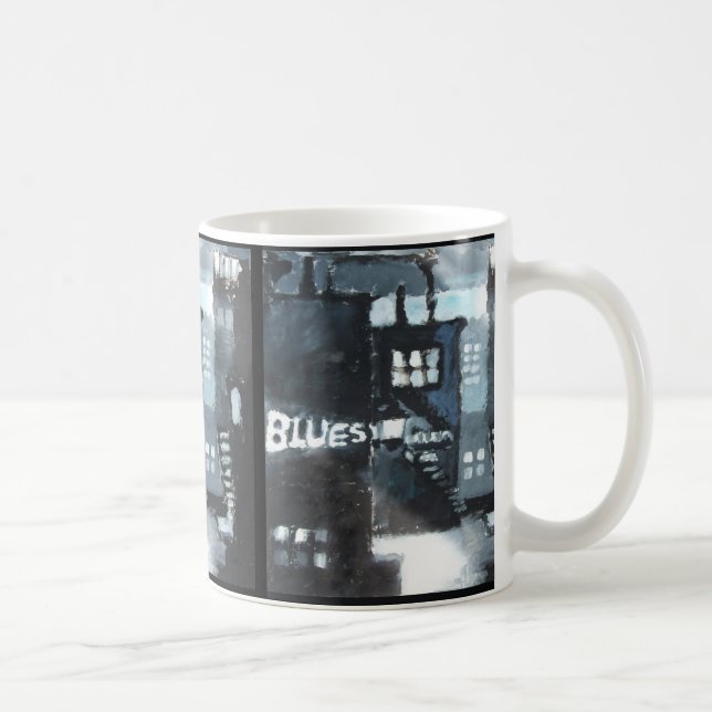 Ceramic Mug with Contemporary Art Decor: Blues (Right)