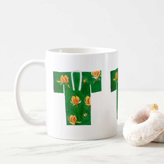 Ceramic mug with green Nagajuban design (With Donut)