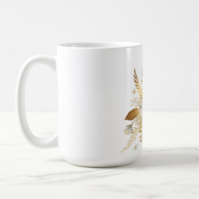 Ceramic Mug with White Gold Floral  (Left)