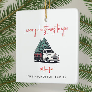 Ceramic Ornament   Christmas Tree Delivery Truck
