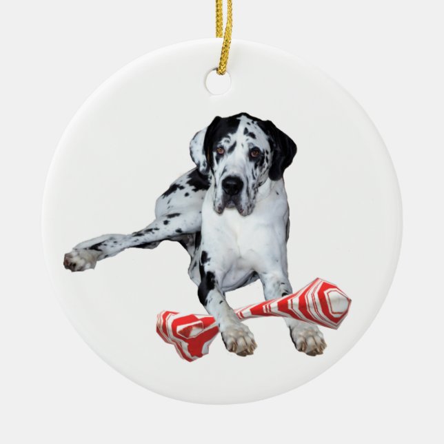 Ceramic Ornament Harlequin Great Dane (Front)