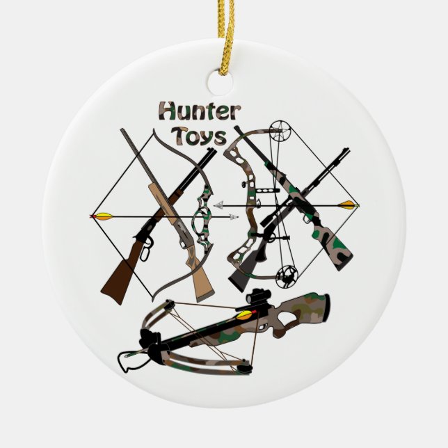 Ceramic Ornament, hunting, weapons, hunter gifts, Tree Decoration (Front)