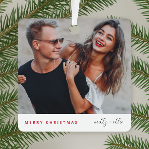 Ceramic Ornament   Minimal Christmas Photo Couple