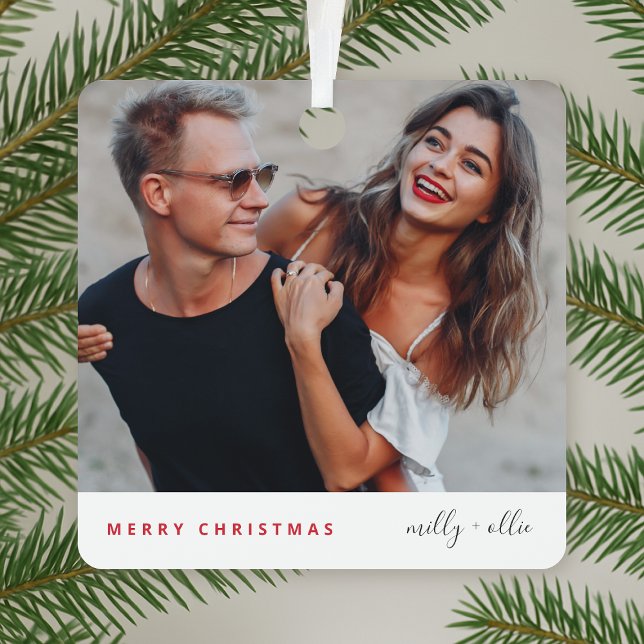 Ceramic Ornament | Minimal Christmas Photo Couple (Minimalist ceramic photo ornament by Guava, perfect for couples and modern Christmas décor)