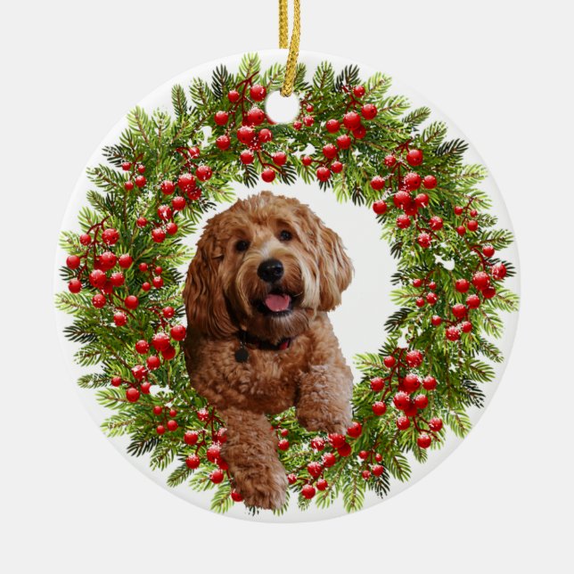 Ceramic Ornament w/ golden doodle (Front)