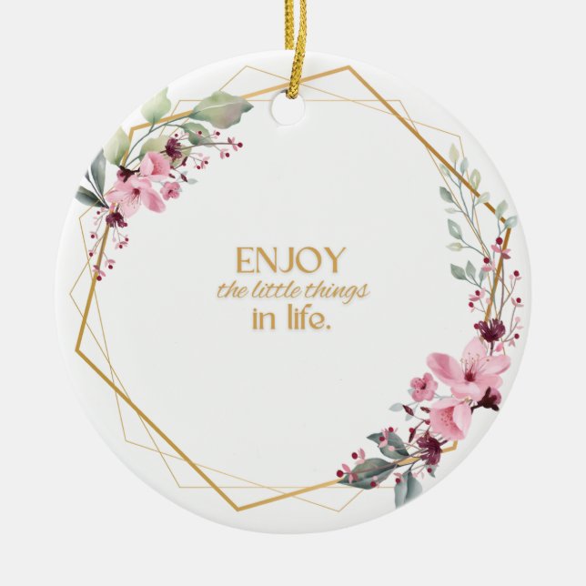 Ceramic Ornament with flowers and a little note. (Front)