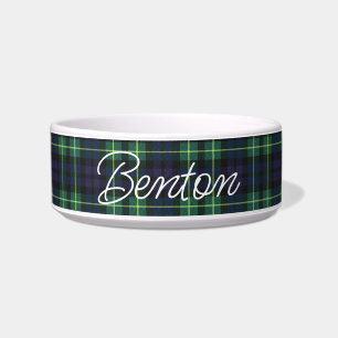 Ceramic Personalised Dog and Cat Bowl Green Tartan