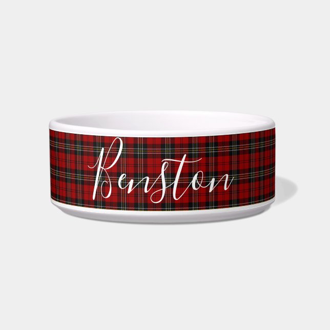 Ceramic Personalised Dog and Cat Bowl Red Tartan (Front)