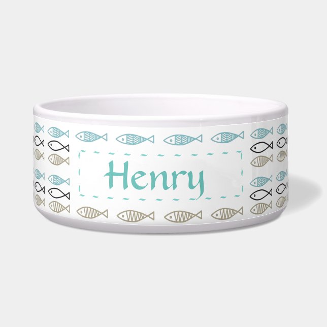 Ceramic Pet Bowl - Scandinavian Fish Design (L) (Front)
