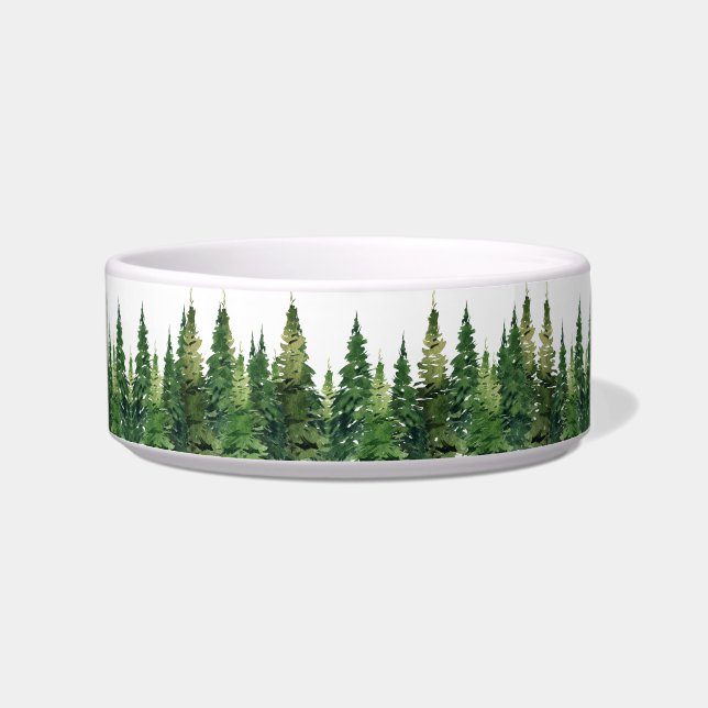 Ceramic Pet Bowl - Watercolor Forest (Front)