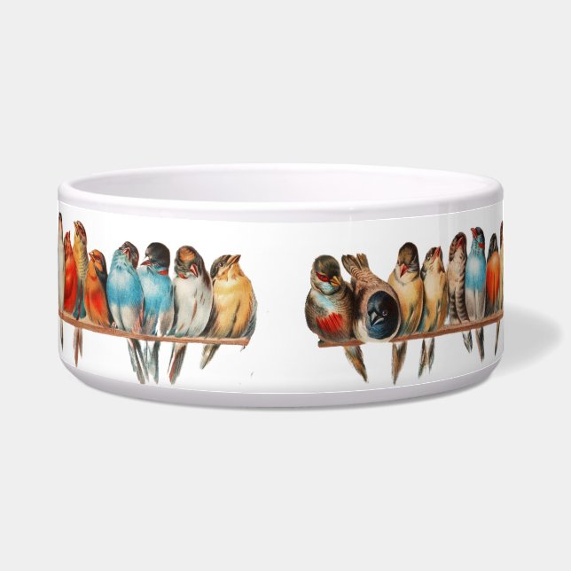 Ceramic pet bowl with a perch of birds   (Front)