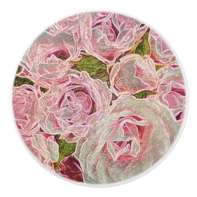 Ceramic Pull - Pink & White Classic Roses (Front)