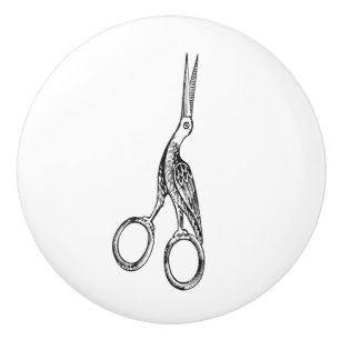 Ceramic Pull - Vintage Sewing Theme, Crane Scissor