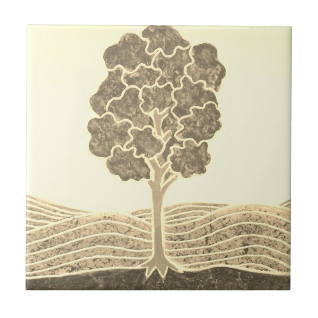 Ceramic Sepia tile with Primitive Tree image (Front)