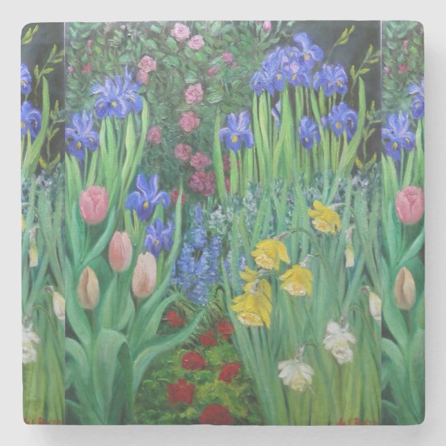 ceramic stalls with gardens and flowers stone coaster (Front)