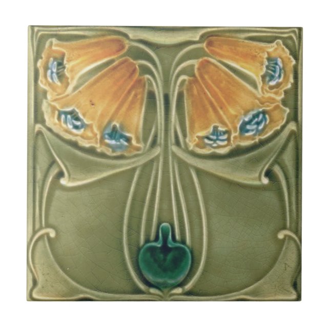 Ceramic Tile - Antique Yellow Floral Art Nouveau (Front)