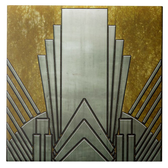 Ceramic Tile - Art Deco Grey and Gold | Zazzle.co.uk