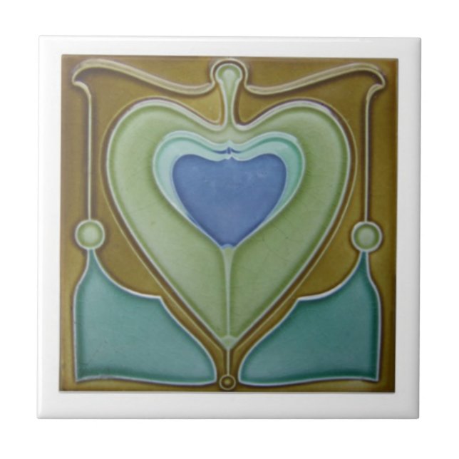Ceramic Tile - Art Nouveau Antique Heart Floral (Front)