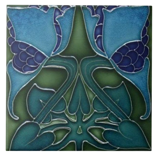 Ceramic Tile - Art Nouveau Blue & Green (Front)