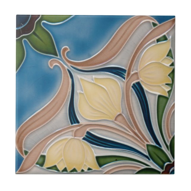 Ceramic Tile -  Art Nouveau Cream Tulips (Front)