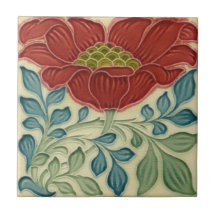 Ceramic Tile - Art Nouveau Floral Burnt Red