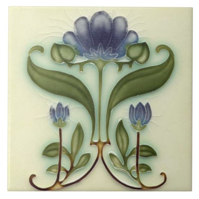 Ceramic Tile - Art Nouveau Floral Design (Front)