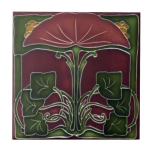 Ceramic Tile - Art Nouveau Floral Red Green