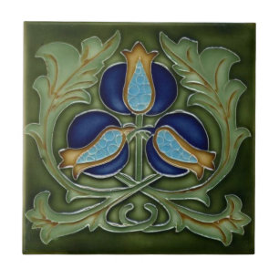 Ceramic Tile - Art Nouveau Flowers Blue Green