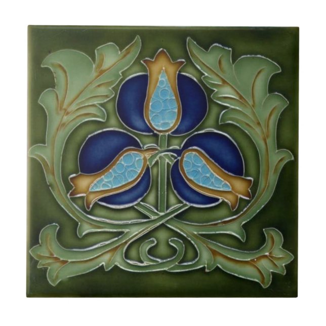 Ceramic Tile - Art Nouveau Flowers Blue Green (Front)