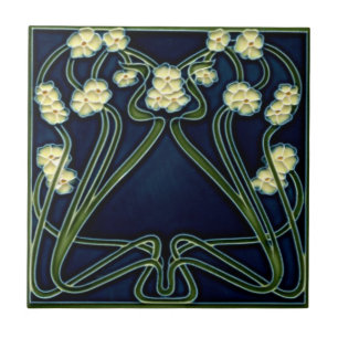 Ceramic Tile - Art Nouveau Forget-me-nots Ivory