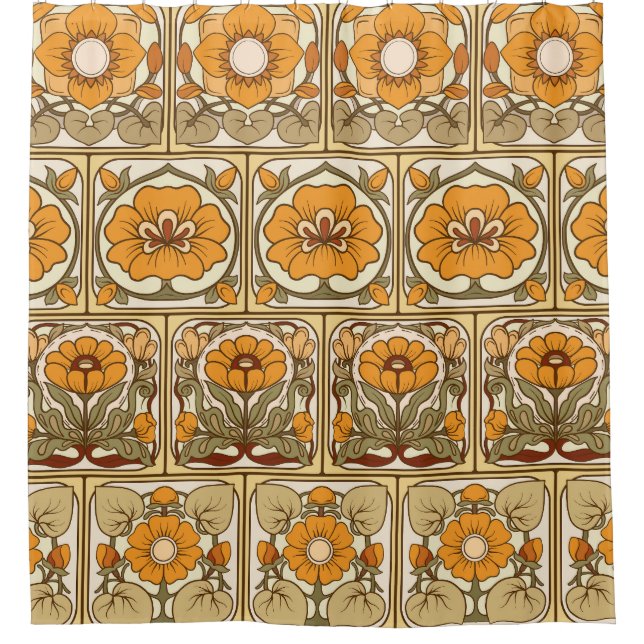 Ceramic Tile: Art Nouveau Style. Shower Curtain (Front)