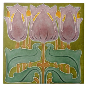 Ceramic Tile - Art Nouveau Tulips Crackling