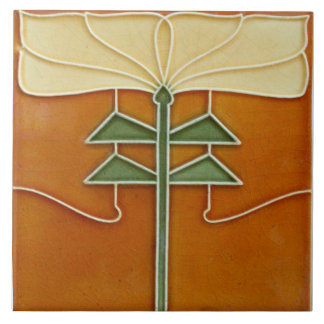 Ceramic Tile - Art Nouveau Yellow Flower Orange