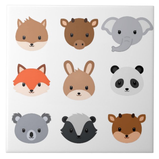 Ceramic tile - Baby Animal Heads (Front)
