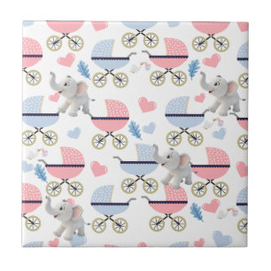 Ceramic Tile Baby Stroller Stork Elephant 