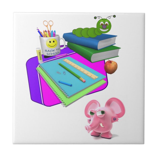 Ceramic Tile Back to School Pink Pig (Front)