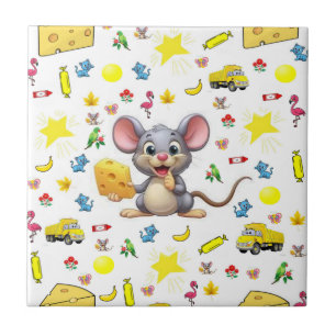 Ceramic Tile Bathroom Cute Mouse Cheese Cat