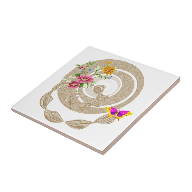 Ceramic Tile Beige Butterfly Floral (Side)