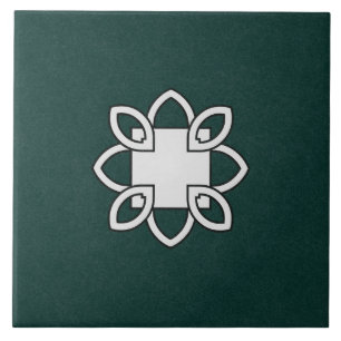 Ceramic Tile- Black and White Pattern on Green Tile