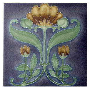 Ceramic Tile - Blue, Green & Brown Floral Tile