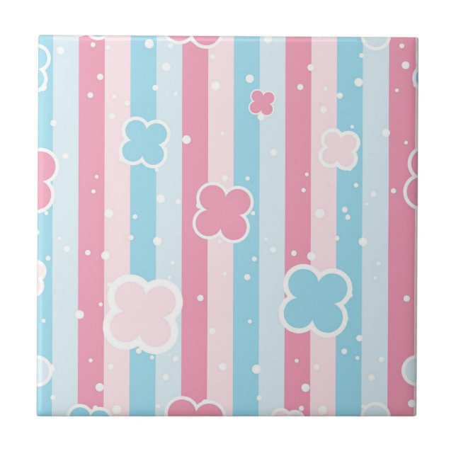 Ceramic Tile  Blue Pastel Stripe  (Front)