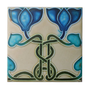 Ceramic Tile - Blue Tulips Vintage Print